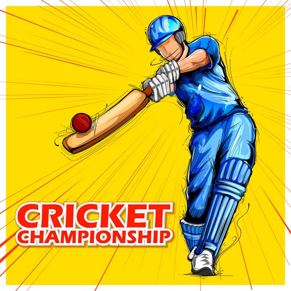 Batedor jogando esportes campeonato de críquete — Vetor de Stock