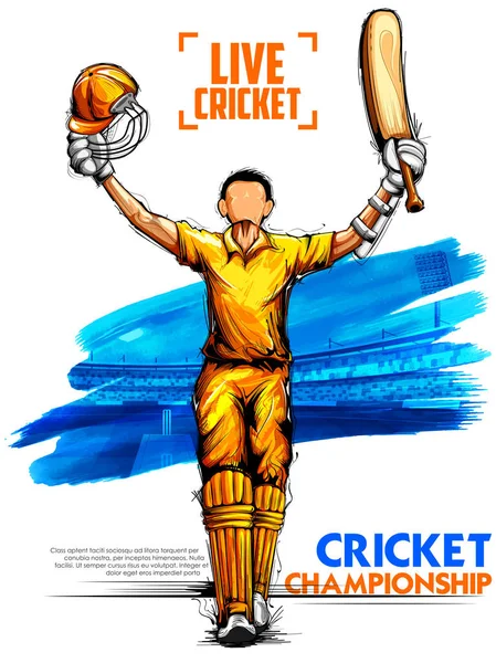 Batsman giocare a cricket campionato sportivo — Vettoriale Stock