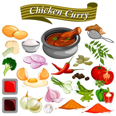 Hint Chicken Curry tarifi sebze ve baharat için madde