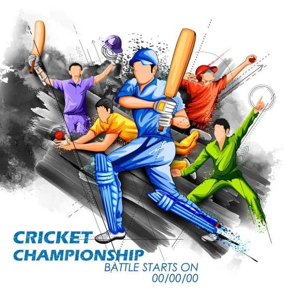 Slagman och plommonstop spelar cricket championship sport — Stock vektor