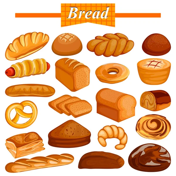 Uppsättning av smaskiga blandade bröd och bageri mat objekt — Stock vektor