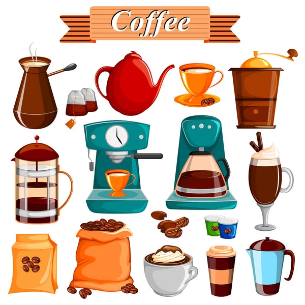 Conjunto de diferentes productos Coffee Food — Archivo Imágenes Vectoriales