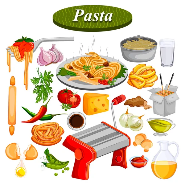 Ingredienti alimentari e spezie per Pasta — Vettoriale Stock