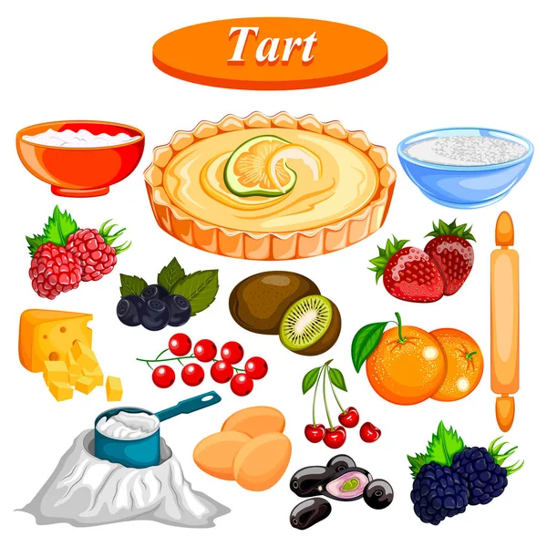 Ingrediente de comida y especias para tarta de fruta — Vector de stock