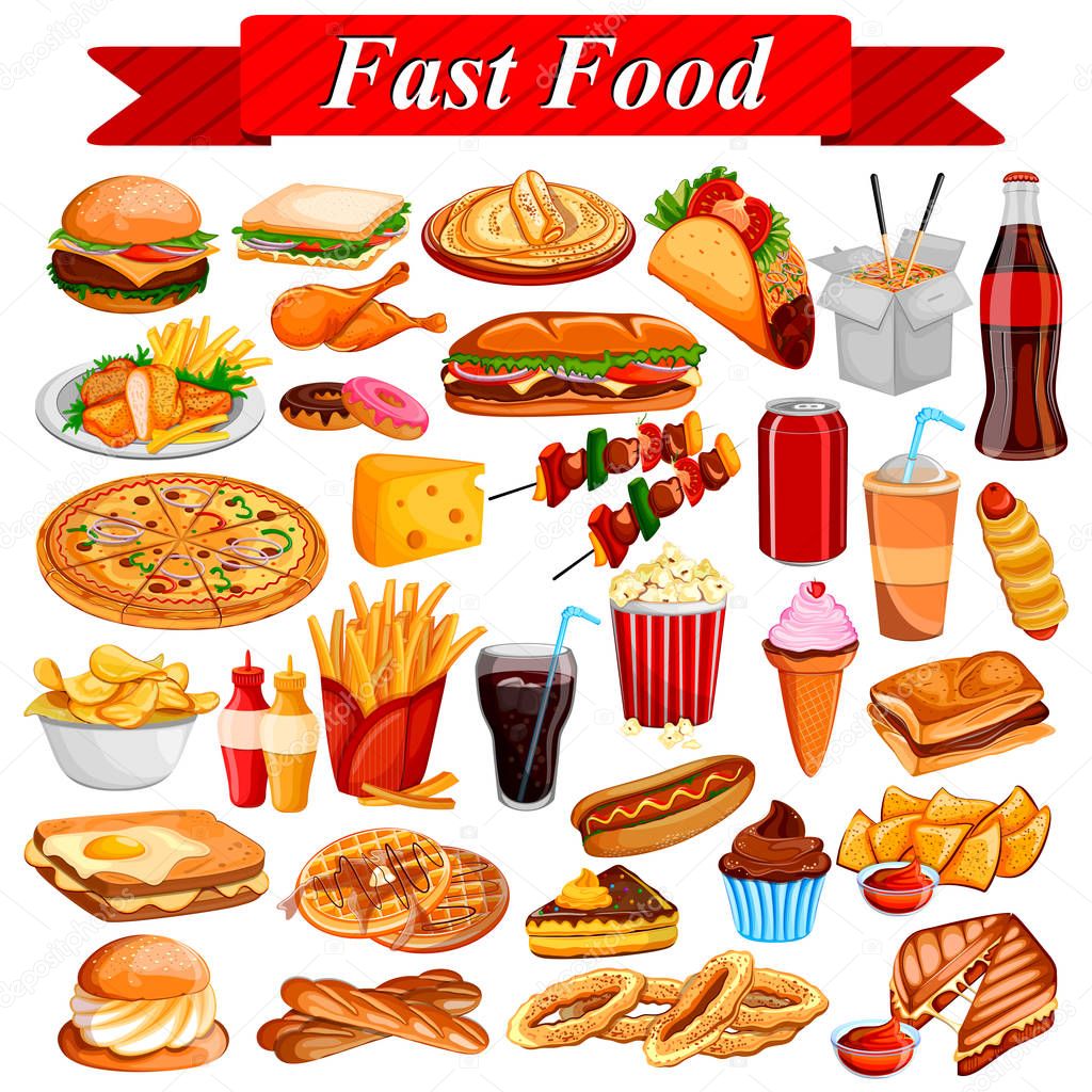 Delicious tasty Fast Food and drink item