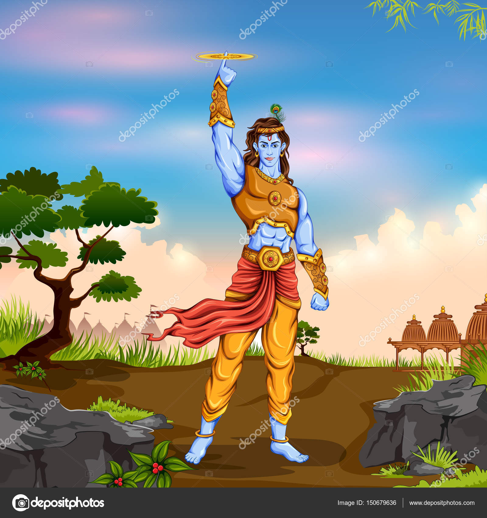 Pector Sudarshan Chakra Lord Krishana Holding Sudarshan Chakra In Happy Janmashtami Stock Vector C Vectomart