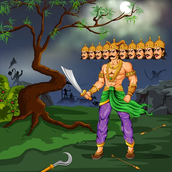 Ravana mit zehn köpfen für dussehra — Stockvektor