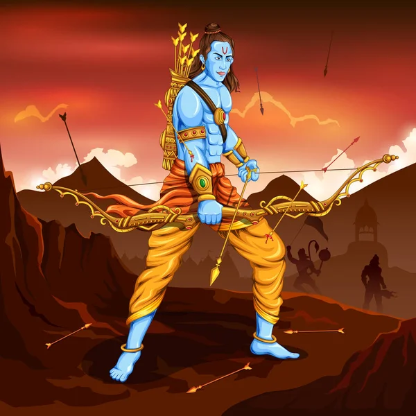 Lord Rama with arrow killing Ravana — Stock Vector