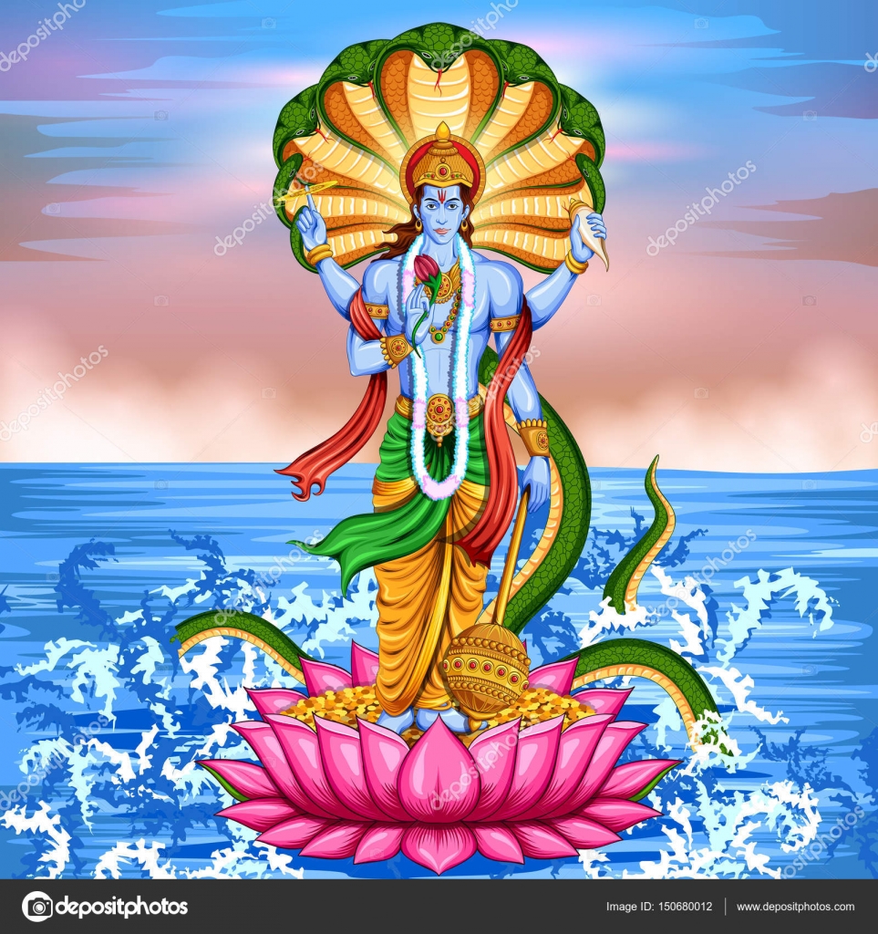 Lord Vishnu standing on lotus giving blessing Stock Vector Image by  ©vectomart #150680012
