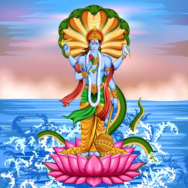 Λόρδος Vishnu στέκεται στο lotus δίνοντας την ευλογία — Διανυσματικό Αρχείο