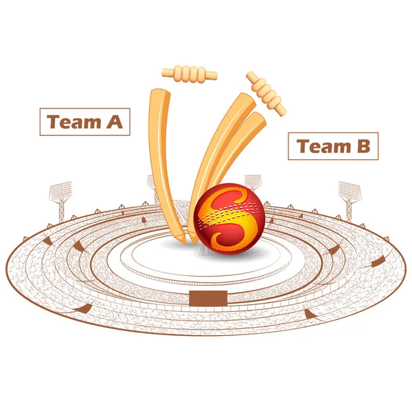 Stade de cricket avec terrain et VS contre texte — Image vectorielle