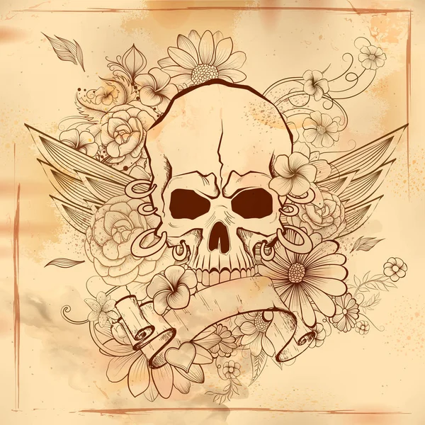 Vintge estilo grungy calavera impresión fondo retro — Archivo Imágenes Vectoriales