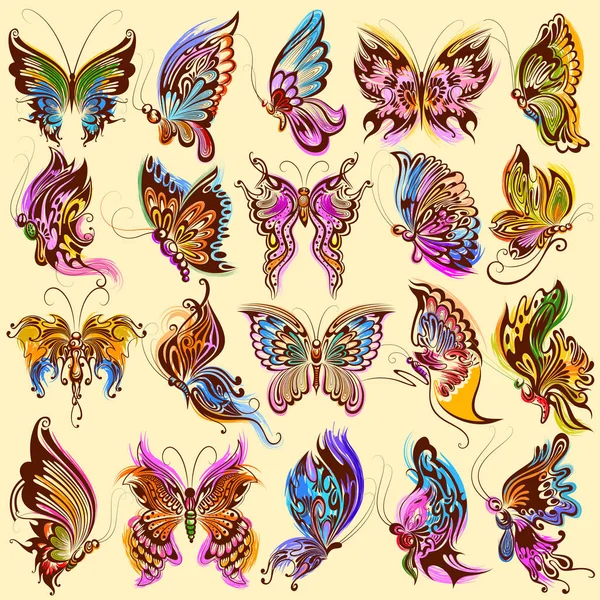 Diseño de arte del tatuaje de la colección Butterfly — Archivo Imágenes Vectoriales