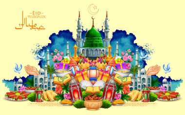 Eid Mubarak Happy Eid background for Islam religious festival on holy month of Ramazan clipart
