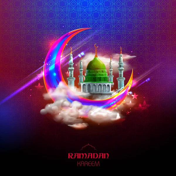 Ramadán Kareem štědrý Ramadán pozdravy v arabštině od ruky s mešita — Stockový vektor