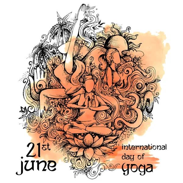 Internationaler Yoga-Tag am 21. Juni — Stockvektor