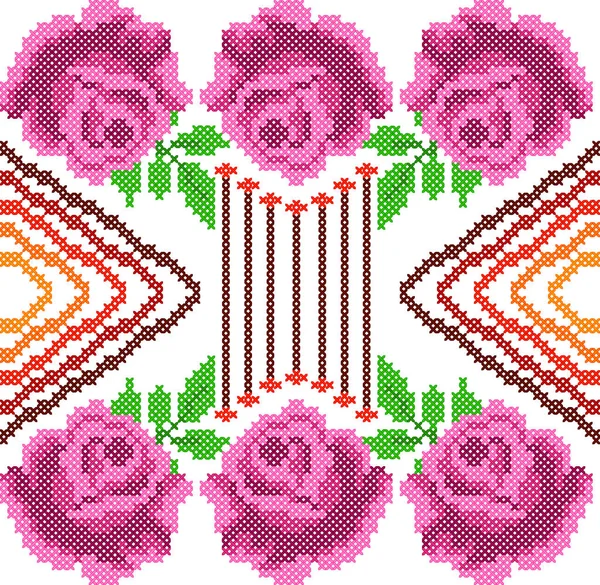 Bordado de punto de cruz Rose Diseño floral para una textura de patrón sin costuras — Archivo Imágenes Vectoriales