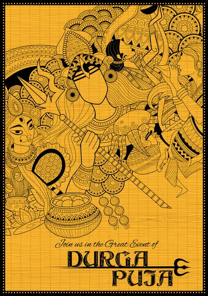 Durga istennő Róbert Bijoya Happy Dussehra háttérben — Stock Vector
