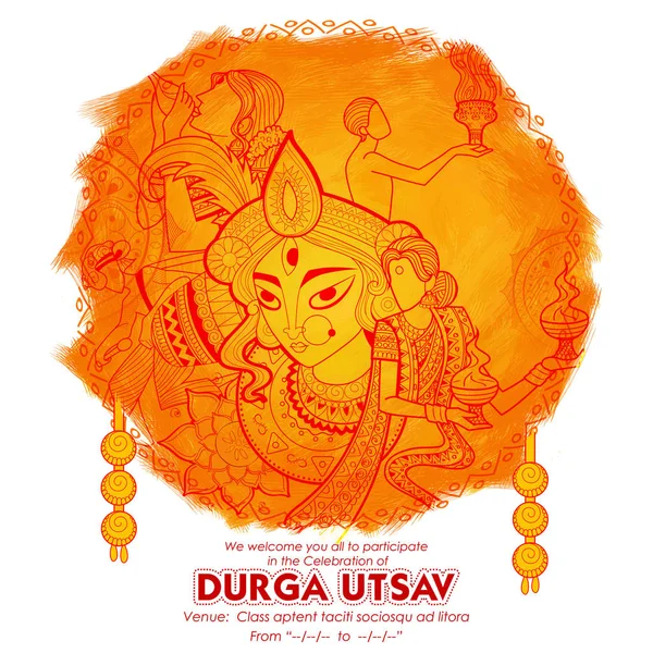 Diosa Durga en Subho Bijoya Fondo feliz Dussehra — Archivo Imágenes Vectoriales