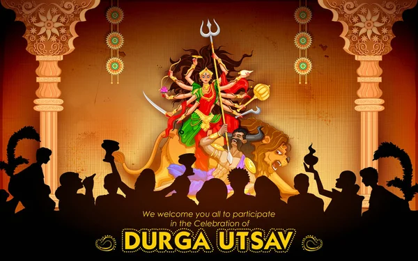 Богиня Дурга в Subho Bijoya Happy Dussehra фон — стоковый вектор