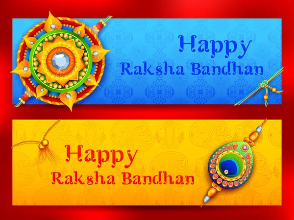 Pozdrav karta s dekorativní Rakhi pro Raksha Bandhan pozadí — Stockový vektor