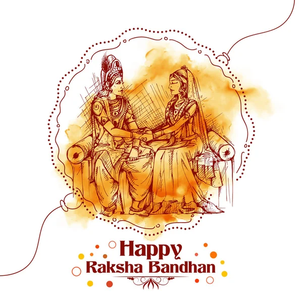 Subhadra atando a Rakhi a Krishna en Raksha Bandhan — Archivo Imágenes Vectoriales