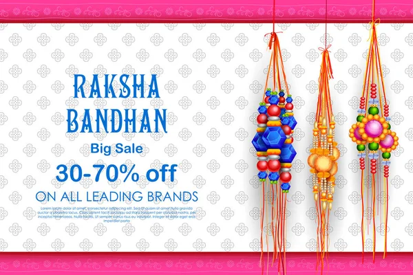 Sale and promotion banner poster with Decorative Rakhi for Raksha Bandhan, Indian festival of brother and sister bonding celebration — Stock Vector