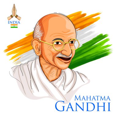 Ulus kahraman ve özgürlük savaşçısı Mahatma Gandi Bağımsızlık günü veya Gandhi Jayanti için üç renkli Hindistan arka plan