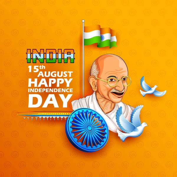 Tricolorní Indie pozadí s národní hrdina a Freedom Fighter Mahátma Gándhí pro den nezávislosti nebo narozeniny Mahátmy Gándhího — Stockový vektor