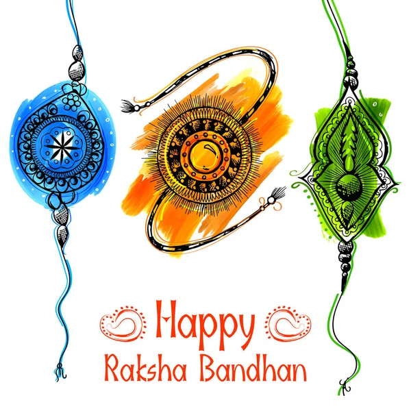 Raksha Bandhan için dekoratif Rakhi içeren tebrik kartı — Stok Vektör