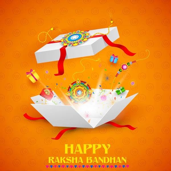 Raksha Bandhan için dekoratif Rakhi içeren tebrik kartı — Stok Vektör