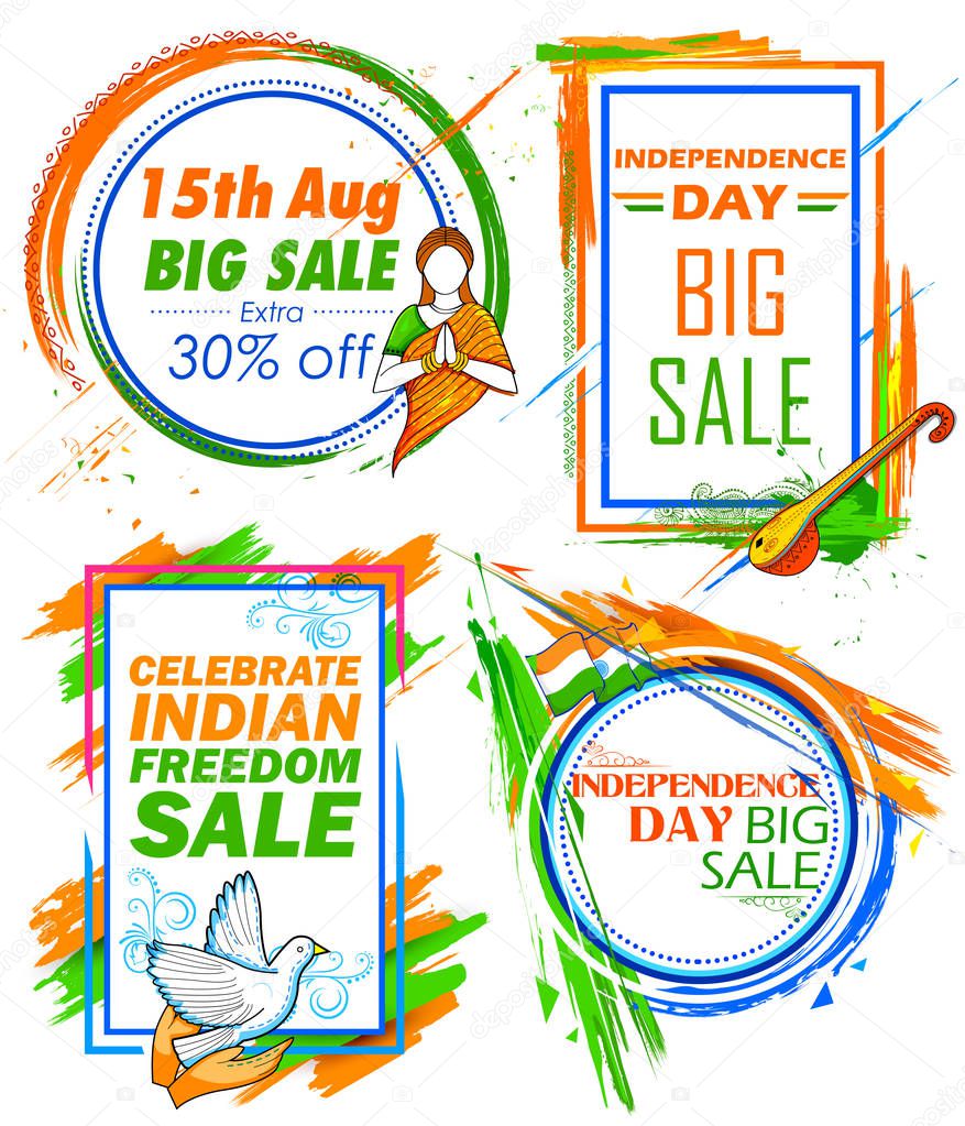 Independence Day of India sale banner with Indian flag tricolor frame