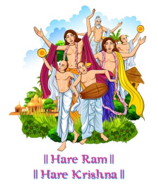 Chaitanya Mahaprabhu'nun mutlu Janmashtami festival Hindistan için Lord Krishna'nın bağlılık içinde