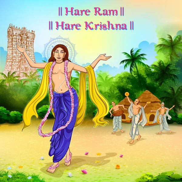 Chaitanya Mahaprabhu'nun mutlu Janmashtami festival Hindistan için Lord Krishna'nın bağlılık içinde