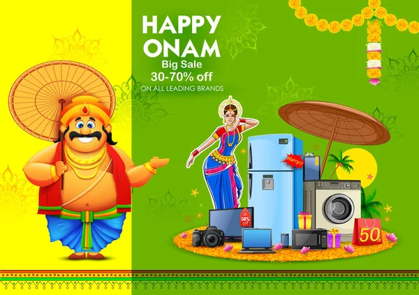 Kral Mahabali mutlu Onam festival Güney Hindistan Kerala için reklam ve promosyon arka plan üzerinde