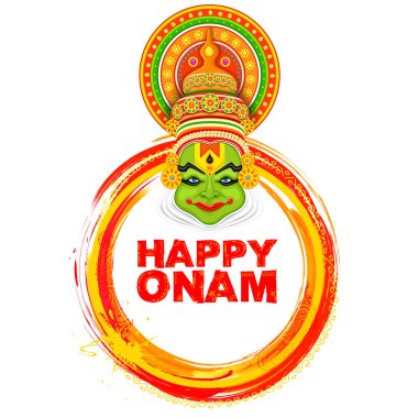 Güney Hindistan Kerala Mutlu Onam Festivali için arka planda Kathakali dansçısı