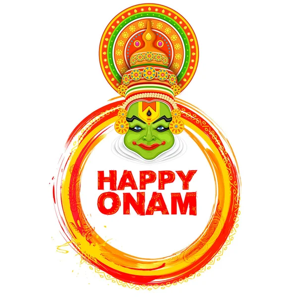 Güney Hindistan Kerala Mutlu Onam Festivali için arka planda Kathakali dansçısı
