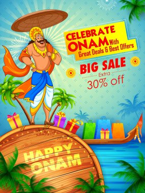 Kral Mahabali mutlu Onam festival Güney Hindistan Kerala için reklam ve promosyon arka plan üzerinde