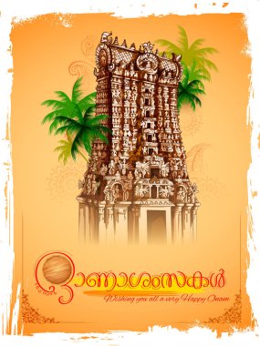 Meenakshi temple on background for Happy Onam festival of South India Kerala clipart