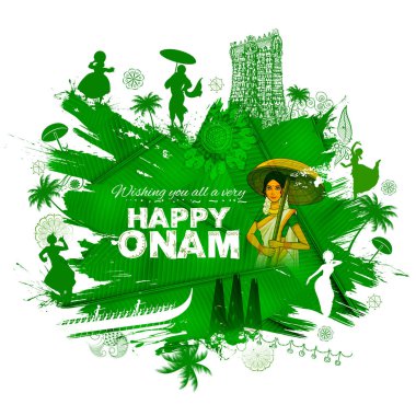 Onam kutlama şemsiye ile Güney Hint Keralite kadın