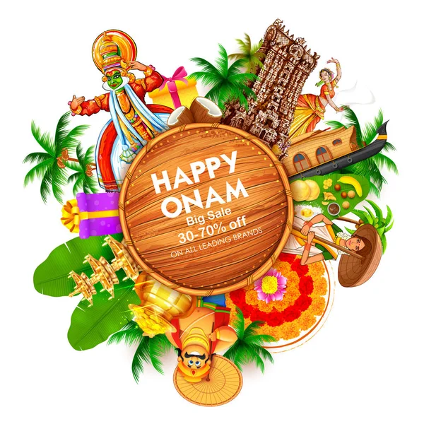 Werbung und Promotion Hintergrund für happy onam Festival von Südindien Kerala — Stockvektor