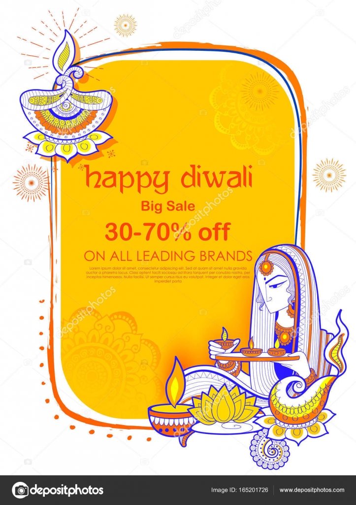 lady burning diya on happy diwal holiday sale promotion advertisement background for light festival of india stock vector c vectomart 165201726 https depositphotos com 165201726 stock illustration lady burning diya on happy html