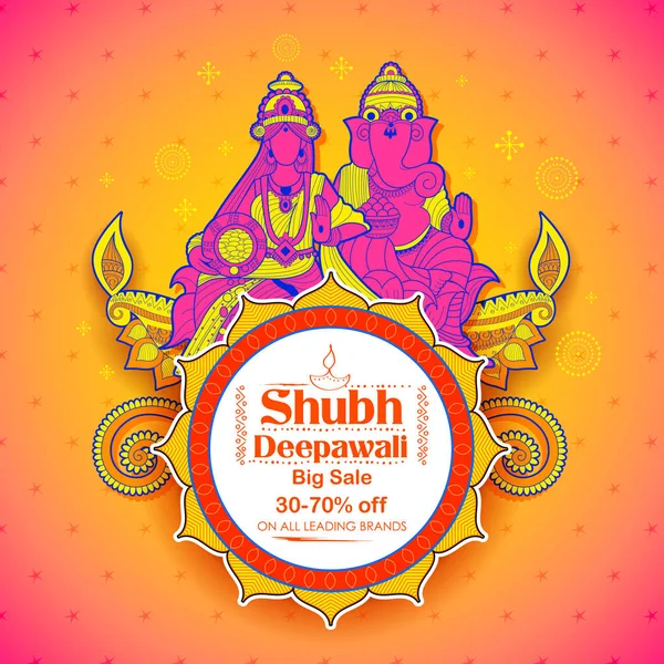 Deusa Lakshmi e Lord Ganesha em feliz fundo doodle Diwali Holiday para o festival de luz da Índia —  Vetores de Stock