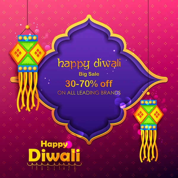 Hanging kandil lamp and diya for Diwali decoration Sale promotion advertisement background — Stock Vector