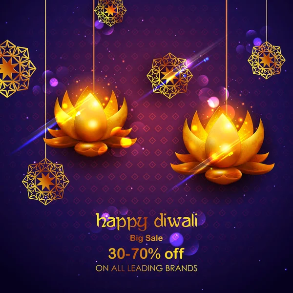 Brûler diya sur Happy Diwali Holiday Sale promotion publicité arrière-plan pour la lumière festival de l'Inde — Image vectorielle