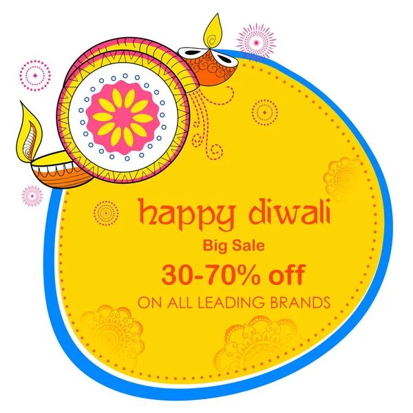 Burning diya en Happy Diwali Holiday Venta promoción publicidad fondo para el festival de la luz de la India — Vector de stock