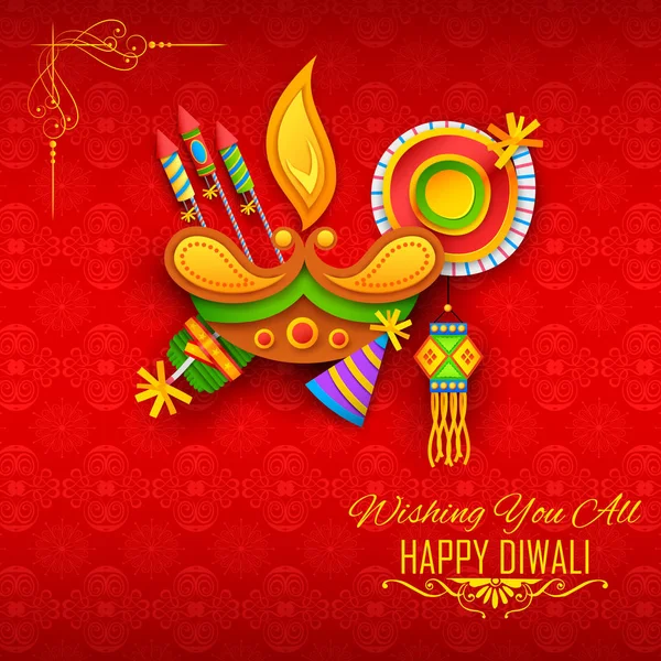 Happy Diwali background with diya and firecracker for light festival of India — Stock Vector