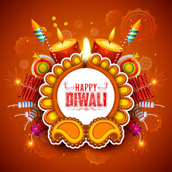 Burning diya on Happy Diwali Holiday background for light festival of India Royalty Free Stock Illustrations