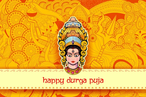 Diosa Durga Cara en Feliz Durga Fondo Puja — Vector de stock