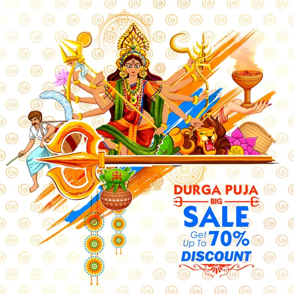 Dea Durga in Subho Bijoya sfondo felice Dussehra — Vettoriale Stock